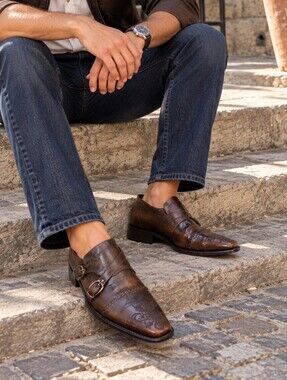 Mark Nason Men’s Brown Leather Double Monk Strap Oxford Dress Shoes Vintage
